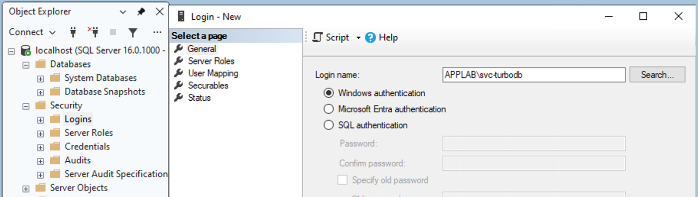 Server setup DB Windows users