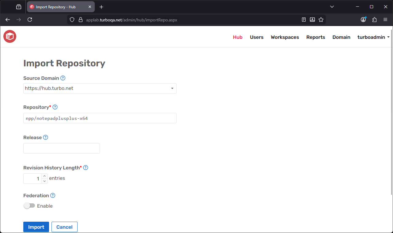 Server admin import repository